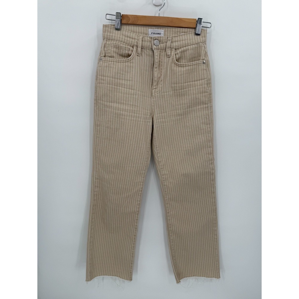 Frame Womens Le Jane Crop Jeans Tan Stripe High Waist Jeans Size 25 Spring Fray